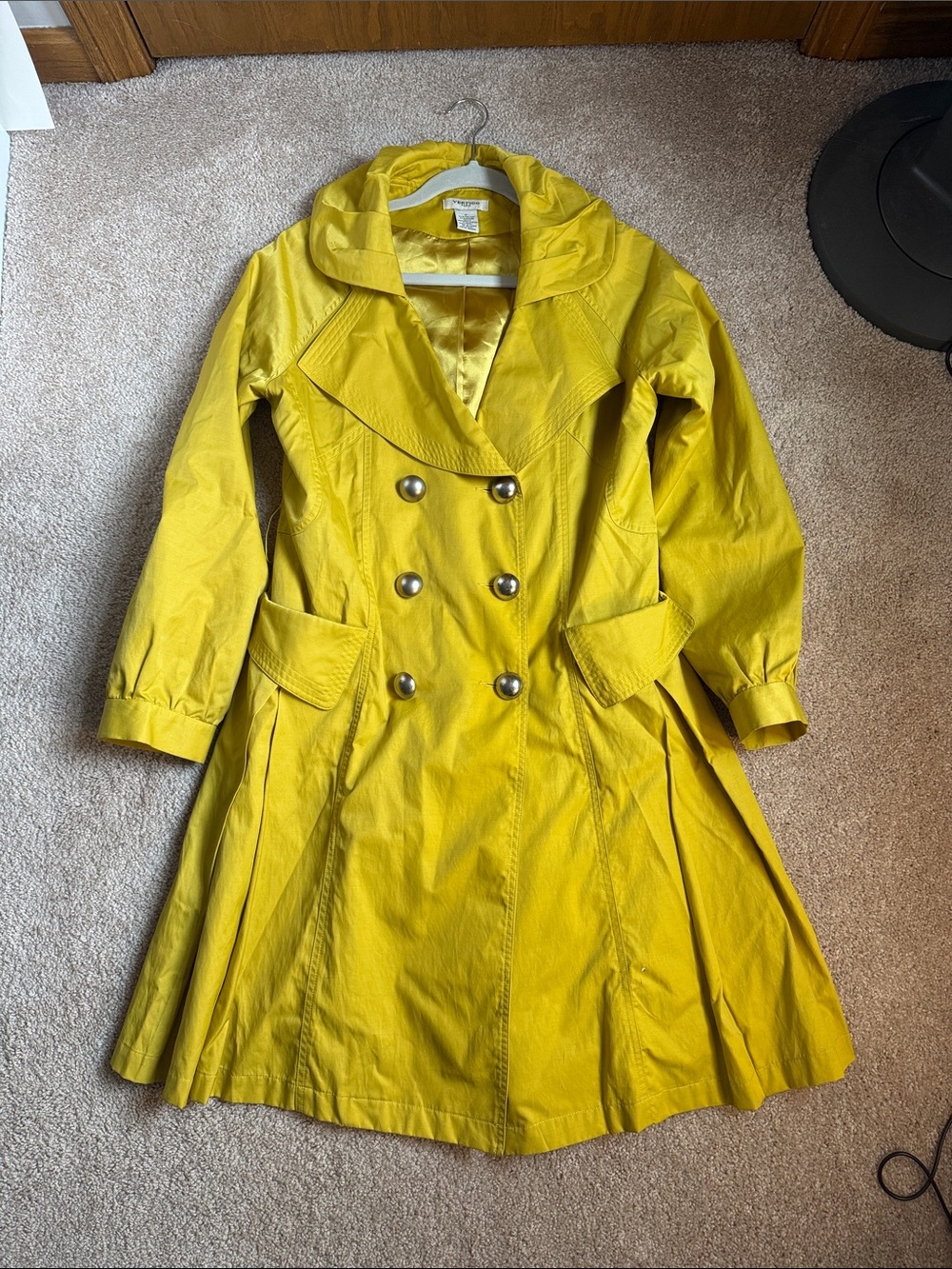 Vertigo Paris mustard yellow double-breasted trench coat. Size Medium